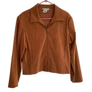 Dress Barn Brown Orange Cropped Jacket Large Western Stitches Full Zip Boho Fall